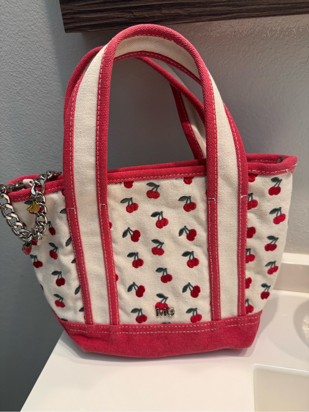 Madden Girl Cherry Canvas Tote in Red and Cream - Picture 2 of 4